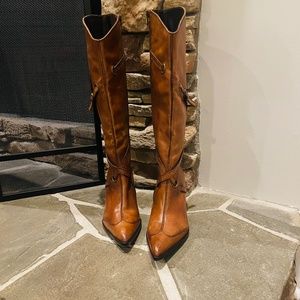 BRUNO PREMI Brown Leather Knee High Boots Size 7.5